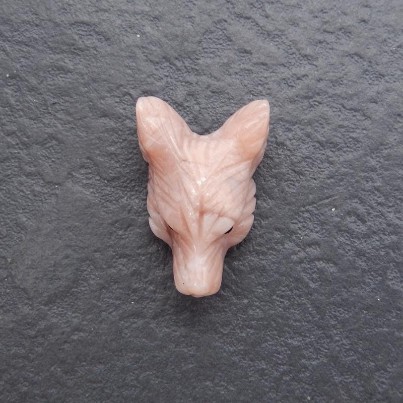 Handmade Pink Opal Carved Wolf Head Pendant Bead, 24x17x10mm, 3.6g-W18758