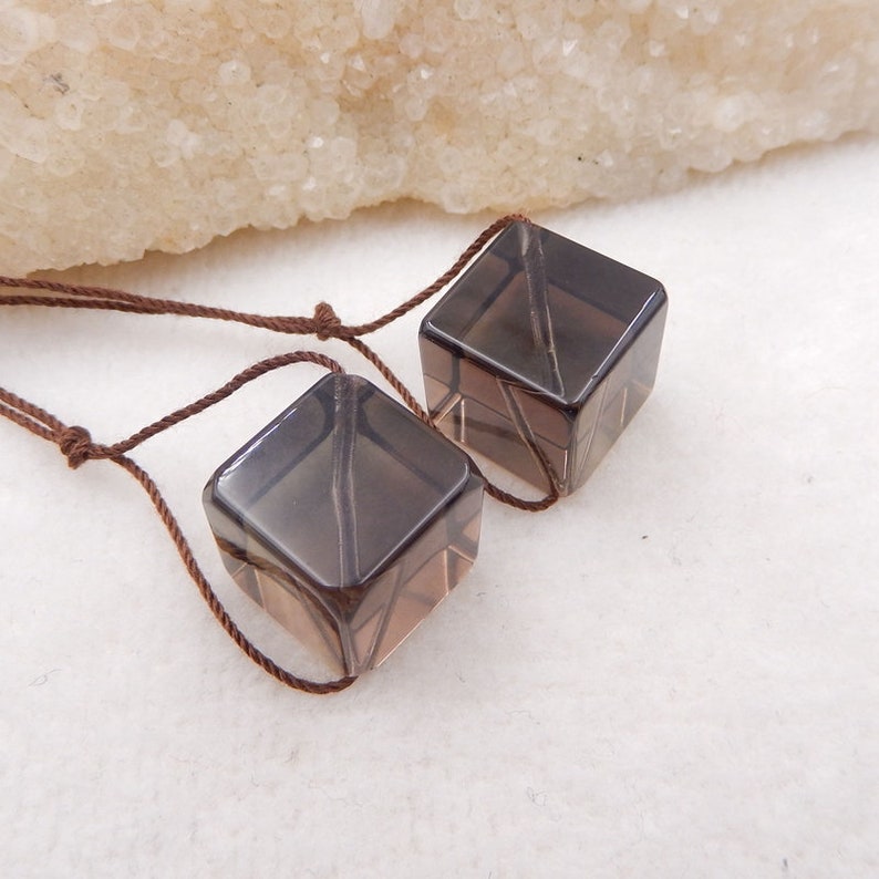 stone for Earrings making,14mm,14.8g-C775 Nugget Smoky Quartz cube earrings Earrings Pair
