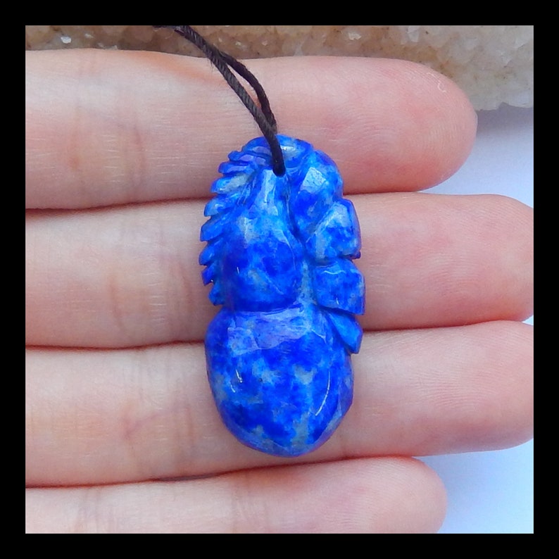 Carved Lapis Lazuli Gemstone Pendant 32x16x9mm,7.7g-h9993