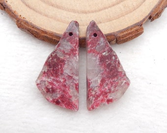 Nieuwe Nugget Noorse Thulite Edelsteen Oorbellen Kraal, Handgemaakte sieraden, 27x14x3mm, 4.1g-k9828