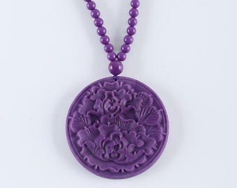 Collar de fosfosiderita morada de alta calidad, con cuentas de flores finamente talladas, tamaño 52 x 7 mm, collar de cuentas redondas de fosfosiderita - JJ780