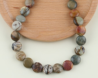 New Arrival! Hand-woven, Natural Multi-Color Picasso jasper Round Necklace, Adjustable Necklace. 14x14x7mm,50cm,70.2g-JJ234