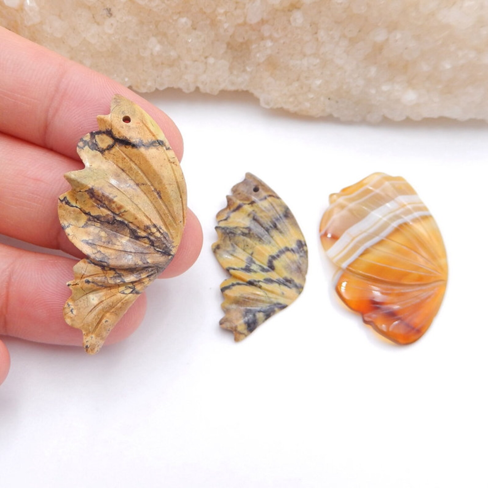 3 PCS Ocean Jasper Agate Carved Butterfly Wings Gemstone Etsy