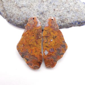 New Nugget Warring States Red Agate Gemstone Earrings, Drilled Gemstone Pair, 48x23x3mm, 13g-W20722