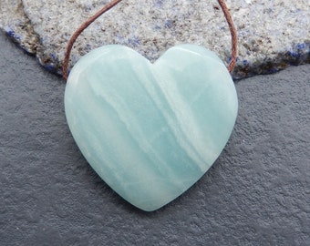 New Natural Amazonite Side Drilled Heart Gemstone Pendant Bead, 40x40x9mm, 21.2g-W13363