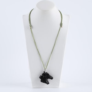 Best Gift For Him! 1 Strand 30 Inch Carved Obsidian Horse Head Gemstone Pendant Adjustable Necklace, Unique Jewelry, 38x41x10mm, 28g - JJ784