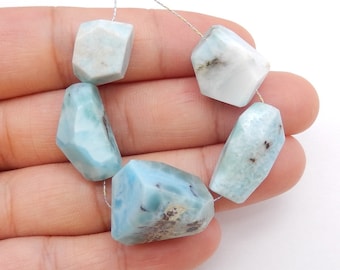 New!!  Selling 5 Pcs Faceted larimar Gemstone Loose Beads, 19x18x13mm, 14x8x12mm, 15.7g-W26752