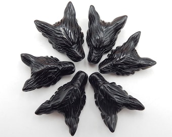 Wholesale 1 Pcs Hand Carved Obsidian Wolf Head Pendant, 35mm