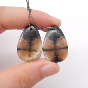 New Natural Chiastolite Gemstone Earring, Natural Stone, 27x18x5mm, 7g-W20782
