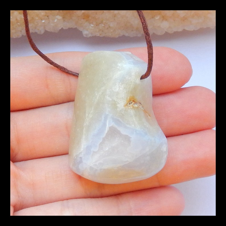 Blue Lace Agate Pendant,Drusy Blue Lace Agate Pendant 36x27x22mm,28.7g-h1025