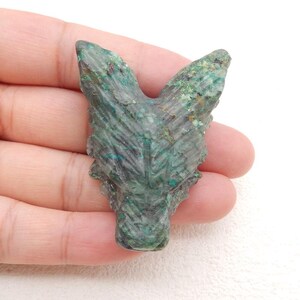 Handmade Chrysocolla Carved Wolf Head Pendant Bead, 46x36x19mm, 28.95g-W16622