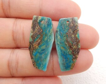 New Nugget Blue Opal Gemstone Earrings Stone, Handmade Jewelry, 26x12x3mm, 3.2g-W13315