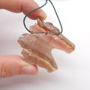 Carved Fluorite Horse Head Pendant,Gemstone Pendant,Animal Necklace Pendant,Horse Pendant, 38x42x9mm, 28.8g-C3643