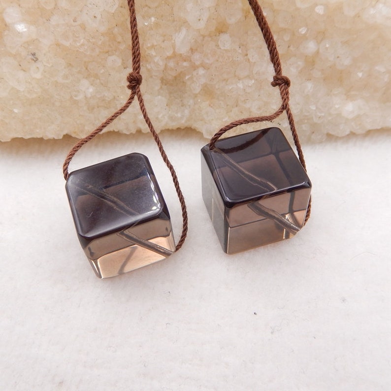stone for Earrings making,14mm,14.8g-C775 Nugget Smoky Quartz cube earrings Earrings Pair