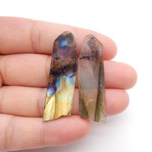 New Nugget Labradorite Gemstone Earrings Beads, stone for earrings making, 41x12x3mm, 5.3g-W20922