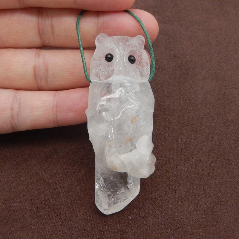New Handmade Carved White Quartz Gemstone Owl Pendant Bead, Gemstone For Jewelry Cabochon Making, 62