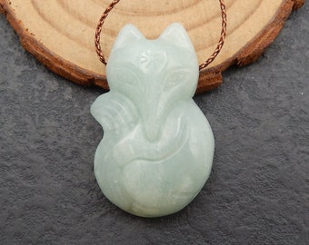 New Natural Carved Amazonite Fox Pendant,Natural Stone, 37x23x10mm, 12.2g-W4902