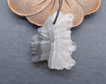 Nuevo colgante de cabeza india de ágata tallada a mano, 44 x 37 x 13 mm, 23 g - BTF644-1