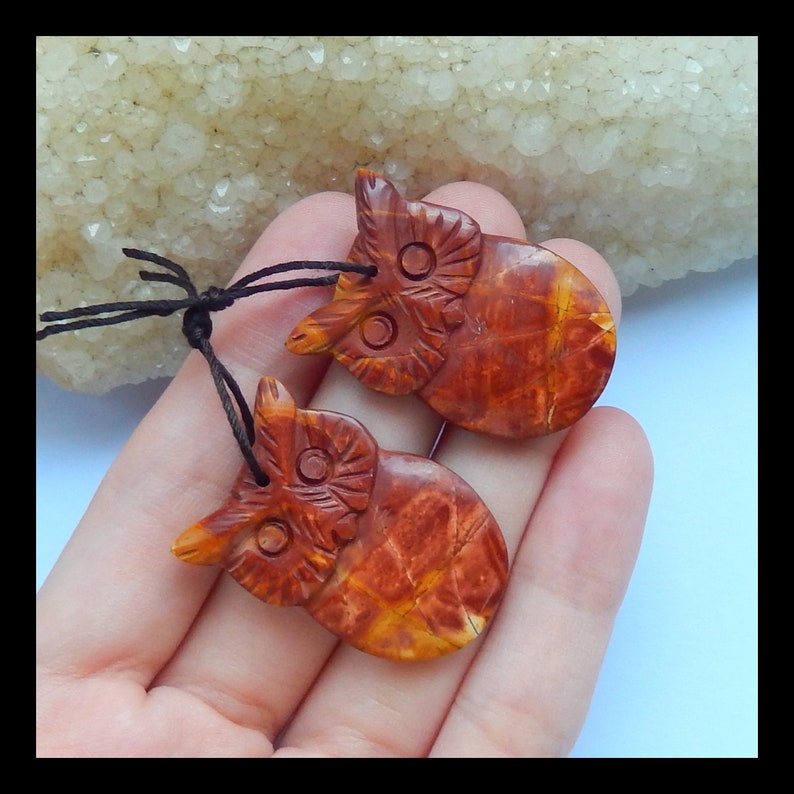 Hand Carved Multi-Color Picasso Jasper Gemstone Owl Earrings,33x21x4mm,11.2g w0452