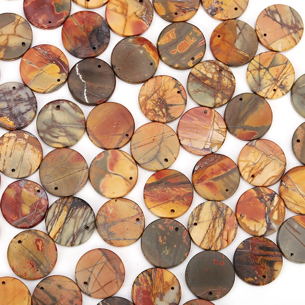 Natural Multi-color Picasso Jasper Flat Round, Gemstone Genuine Pendant, 18x3mm-a08112