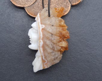 Nuevo colgante de cabeza india de ágata tallada a mano, 63 x 39 x 16 mm, 44 g - BTF645-1