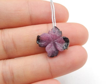 Carved Ruby Flower Gemstone Pendant Bead, Gemstone For Jewelry Cabochon Making, 15x16x5mm, 1.3g-C1206