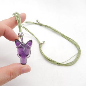33mm Amethyst Wolf Head, Natural Amethyst Carve Wolf Head Pendant,Jewelry,Wolf Necklace, Matching Rope Necklace-JJ890