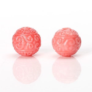 Pink Conch Shell (Made Of Powder Of Shell, Color Is Enhanced ) Center Drilled Carved Round Earrings Bead Pair, 8x8x8mm, 0.9g-BK020