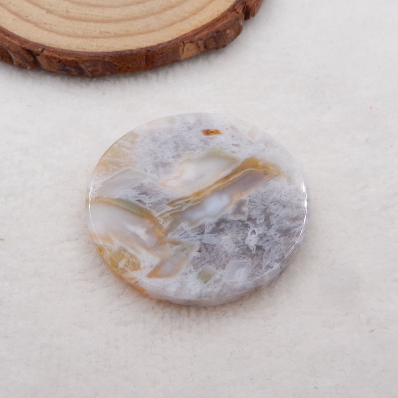 Bamboo Agate Round Disc Shaped Flat Top Straight Edge Cabochon,35x3mm 8.7g-h4985