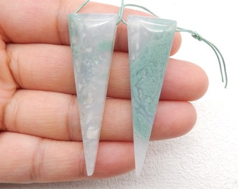 2 PCS New Natural Green Chalcedony Triangle Gemstone Pendant, Gemstone For Jewelry Cabochon Making, 51x16x9mm, 14.1g-W13406