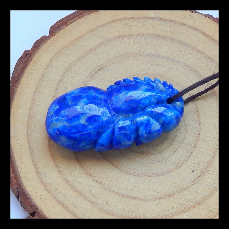 Carved Lapis Lazuli Gemstone Pendant 32x16x9mm,7.7g-h9993