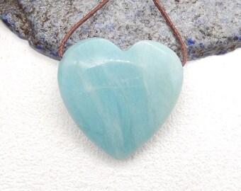 New Natural Amazonite Side Drilled Heart Gemstone Pendant Bead, 36x36x9mm, 16g-W13363