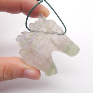 Carved Fluorite Horse Head Pendant,Gemstone Pendant,Animal Necklace Pendant,Horse Pendant, 38x42x9mm, 28.4g-C3537