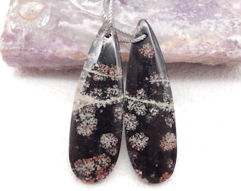 Pendientes de jaspe copo de nieve en forma de lágrima, piedra para la fabricación de pendientes, 40x13x4mm, 5.3g-W26770
