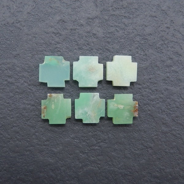 Vendita Set di cabochon con croce di pietre preziose di crisoprasio intagliate da 6 pezzi, 11x11x3mm, 5,2 g-W8551