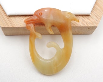 Special!!! Natural Carved Amazonite Gemstone Dolphin Pendant Bead, 49x47x7mm, 13.5g-W1333