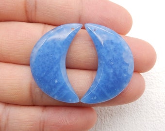 New Handmade Earrings Blue Onyx Moon Shape Fashion Women Earring Bead, 28x13x4mm, 5.1g-W13382