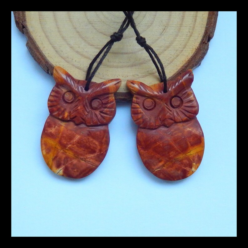 Hand Carved Multi-Color Picasso Jasper Gemstone Owl Earrings,33x21x4mm,11.2g w0452