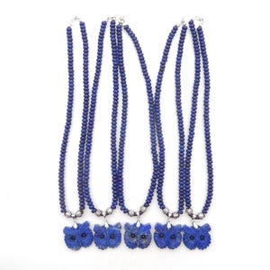 Natural Gemstone Lapis Lazuli Beads Necklace, Lapis Lazuli Owl Pendants, 1 Strand, 20 inch, 28x30x6mm, 6x4mm, 40g-JJ885