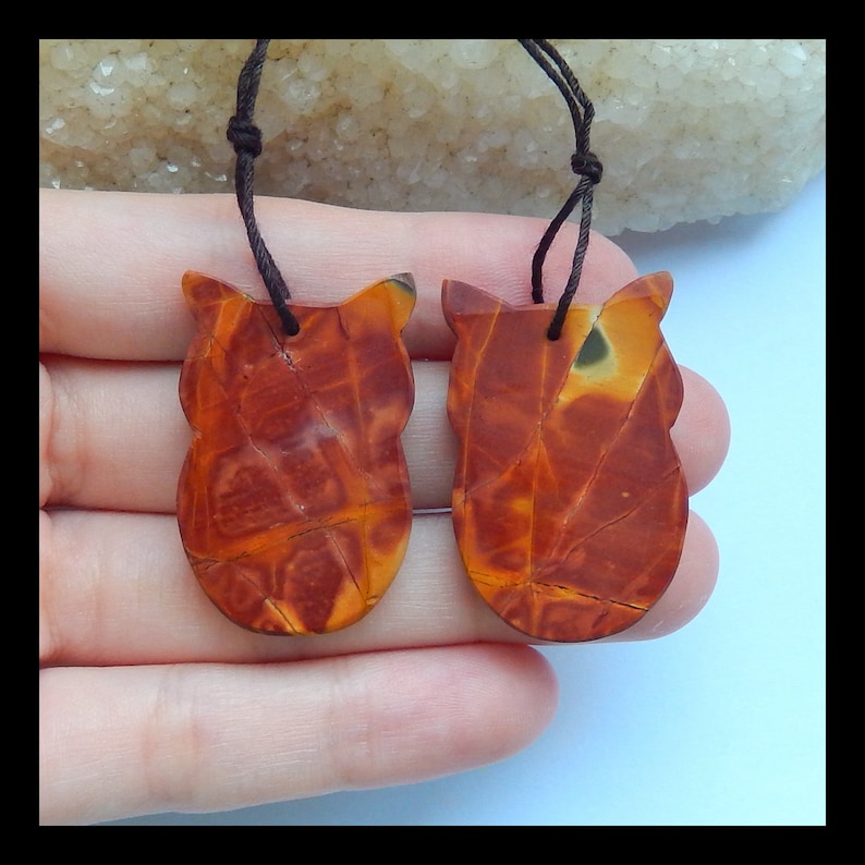 Hand Carved Multi-Color Picasso Jasper Gemstone Owl Earrings,33x21x4mm,11.2g w0452
