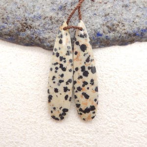 Natural Dalmatian Jasper Teardrop Earrings Beads, stone for earrings making, 36x9x4mm, 4.1g-W19075