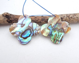 Perline di orecchini con pietra preziosa di conchiglia di abalone naturale intagliata, coppia di orecchini colorati unici, regalo di orecchini di pietra, 28x29x3mm, 5.8g-C1424