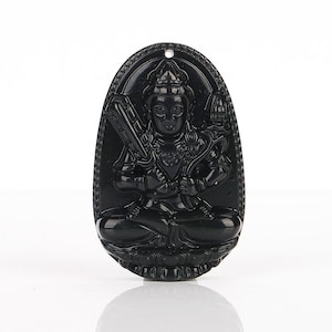 Nouveau ! Collier pendentif Bouddha en obsidienne naturelle sculptée, 52 x 34 x 11 mm, 26,7 g-C185