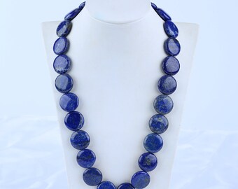 Collier En Lapis Lazuli Naturel - Perles Rondes 6-7 Mm - Longueur 20 Pouces (50 Cm) - Pour Hommes - Fait Main