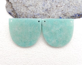 New Natural Amazonite Earrings, Natural Stone, Double Hole Earrings, 30x35x3mm, 14.6g-W13373