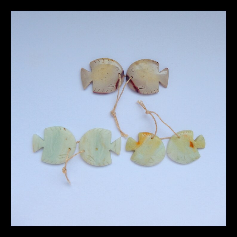 Sale 3 Pairs Fish Earrings,Amazonite Fish Earrings,Mookite Jasper Fish Earrings,29x23x4mm,31x26x4mm,29g n0863