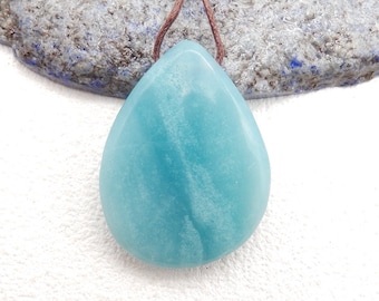 New Natural Amazonite Side Drilled Teardrop Gemstone Pendant Bead, 37x28x10mm, 14.8g-W13367