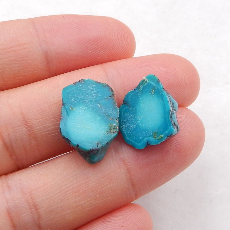 Nugget Turquoise Flatback Gemstone Cabochon Pair 3.1g-h4666 16x11x6mm