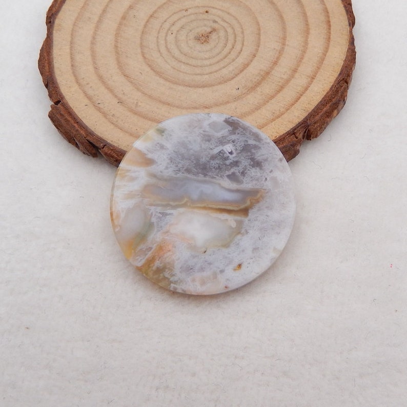Bamboo Agate Round Disc Shaped Flat Top Straight Edge Cabochon,35x3mm 8.7g-h4985