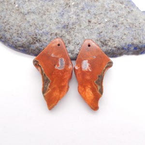 New Nugget Mushroom Jasper Gemstone Earring, Natural Stone Jewelry, 34x19x3mm, 5.2g-W21604